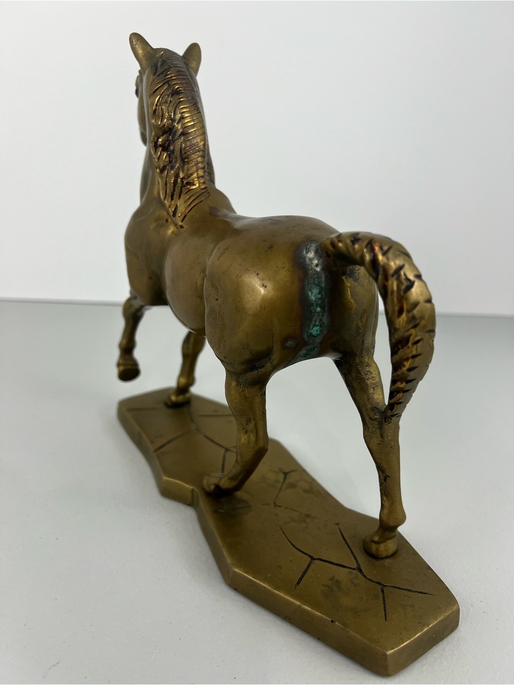 Vintage Solid Brass Horse Statue Red Rhinestone Eyes Mid Century Decor - Picture 4 of 13